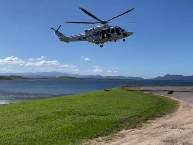 Helicopter lands at Kinchant Dam