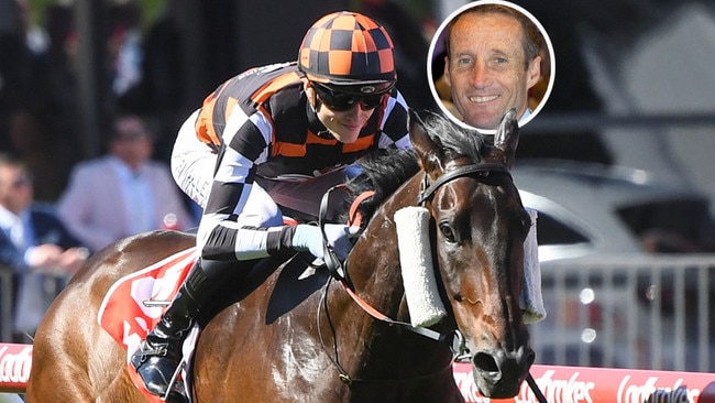 Champion jockey Damien Oliver (inset) is keen on Baraqiel in the Ladbrokes Meteorite at Cranbourne on Saturday. Picture: Racing Photos