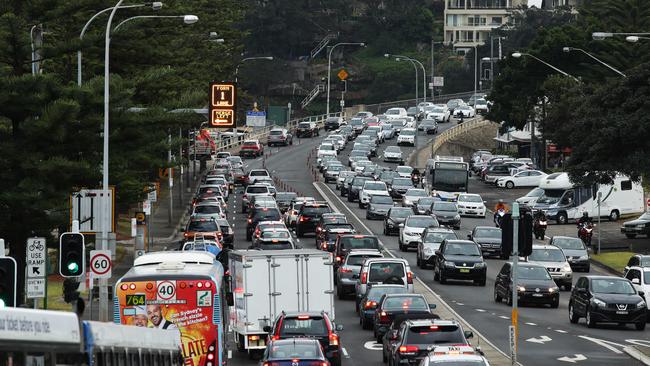 Traffic congestion on The Spit Bridge during the morning peak. Picture: Braden Fastier