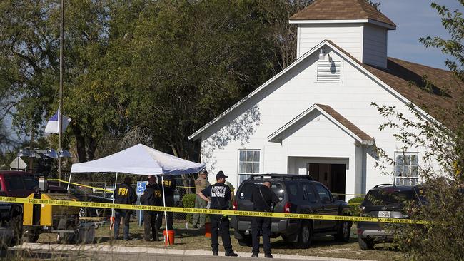 The First Baptist Church in Sutherland Springs, Texas is the site of America’s most recent mass shooting. Picture: Nick Wagner/Austin American-Statesman via AP)