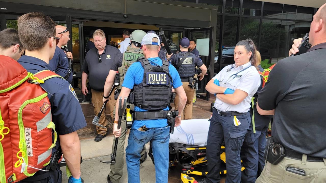 Police officers and emergency personnel at St. Francis Hospital in Tulsa, Oklahoma. Picture: Tulsa Police Department/AFP via Getty Images