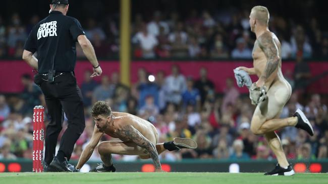 Two streakers during the Big Bash Sydney derby in 2017. Picture: Mark Kolbe