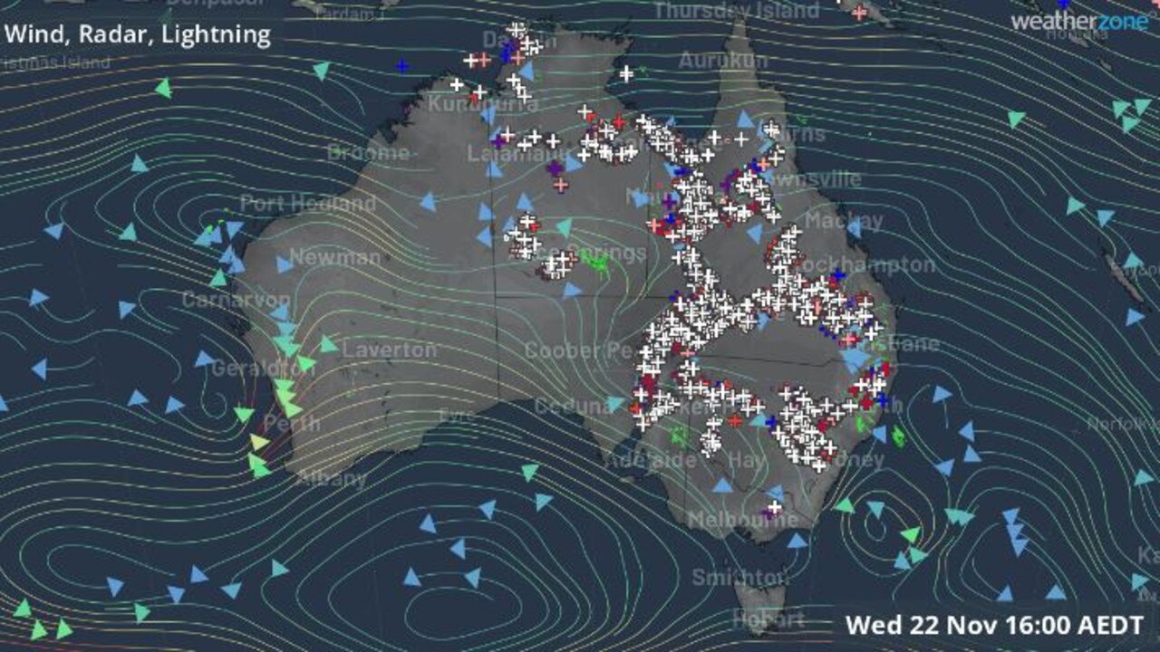 Thousands of lightning strikes were recorded across Australia on Wednesday. Picture: Weatherzone