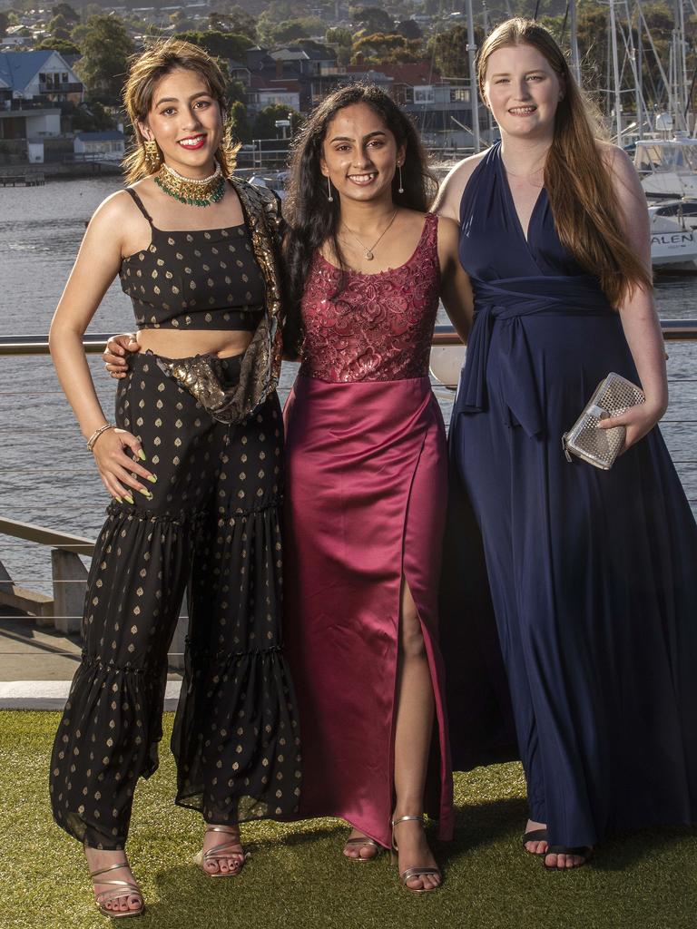 Meera Doolabh, Manasi Nandapurkar and Erica Bleasel at St Michael's Collegiate School leavers dinner at Wrest Point. Picture: Chris Kidd