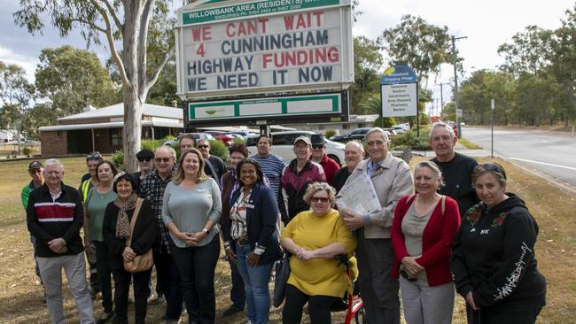 Ipswich Mayor Teresa Harding and Divisional Councillor Pye Augustine with Willowbank residents who are campaigning for urgent upgrades to the Ipswich-Rosewood Road and Cunningham Highway intersection.