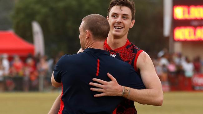 Jake Lever and Simon Goodwin enjoyed Alice Springs. Pic: Getty Images