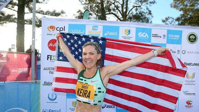 Gold Coast ASICS Half Marathon winner and new record holders Keira D’Amato: “I feel like on paper I’m not who you would expect to break the record. Picture: Richard Gosling