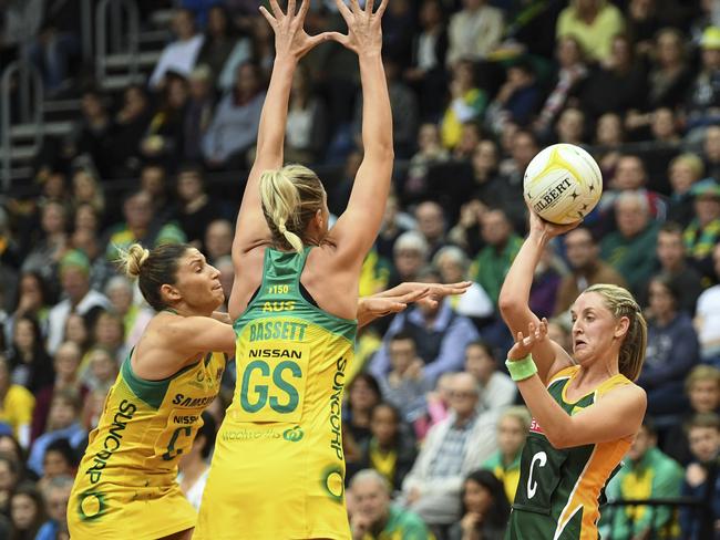 Erin Burger tries to penetrate Australian defence in a test match played last year. \