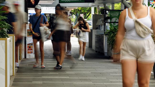 Tourists walk along the pedestrian friendly Esplanade Dining Precinct near the Crystalbrook Flynn hotel. Cairns Regional Council spends millions of dollars upgrading the Esplanade between Shields Street and Aplin Street to attract more foot traffic and discourage vehicles from using the thoroughfare. Picture: Brendan Radke