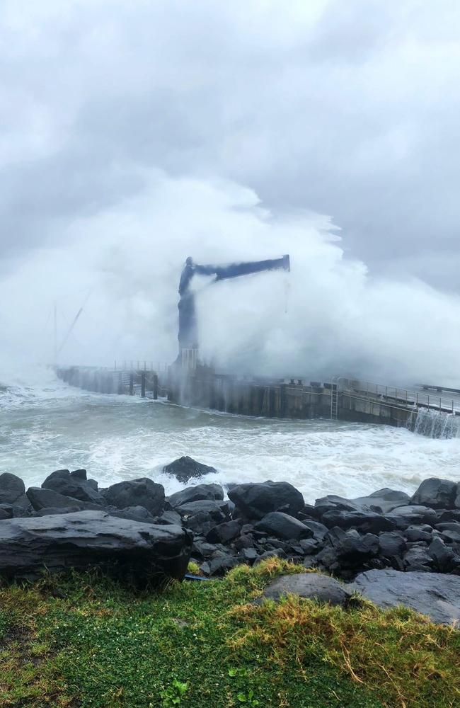 Huge waves break off Norfolk Island. Picture: Alex McGillycuddy/Norfolk Island Noticeboard Facebook page