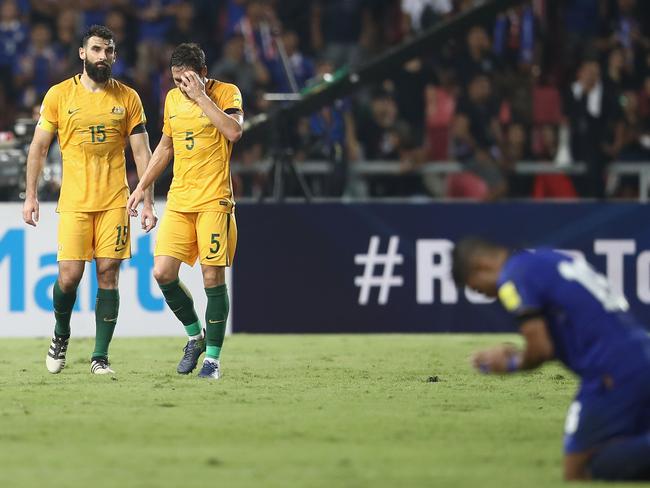 Mile Jedinak and Mark Milligan of the Socceroos.