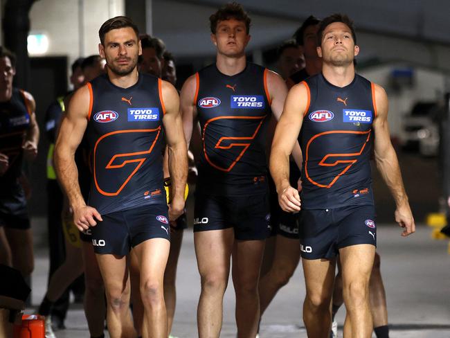 Coniglio was more than happy to pass the leadership baton on to one of his best mates. Picture: Phil Hillyard