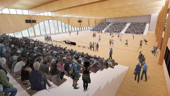 Artist's impressions of the basketball court at the planned Mount Gambier Community and Recreation Hub. Picture: Design Inc Co-op