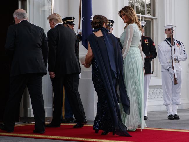 President Donald Trump and first lady Melania Trump welcome Australian Prime Minister Scott Morrison and his wife Jenny Morrison. Picture: Evan Vucci