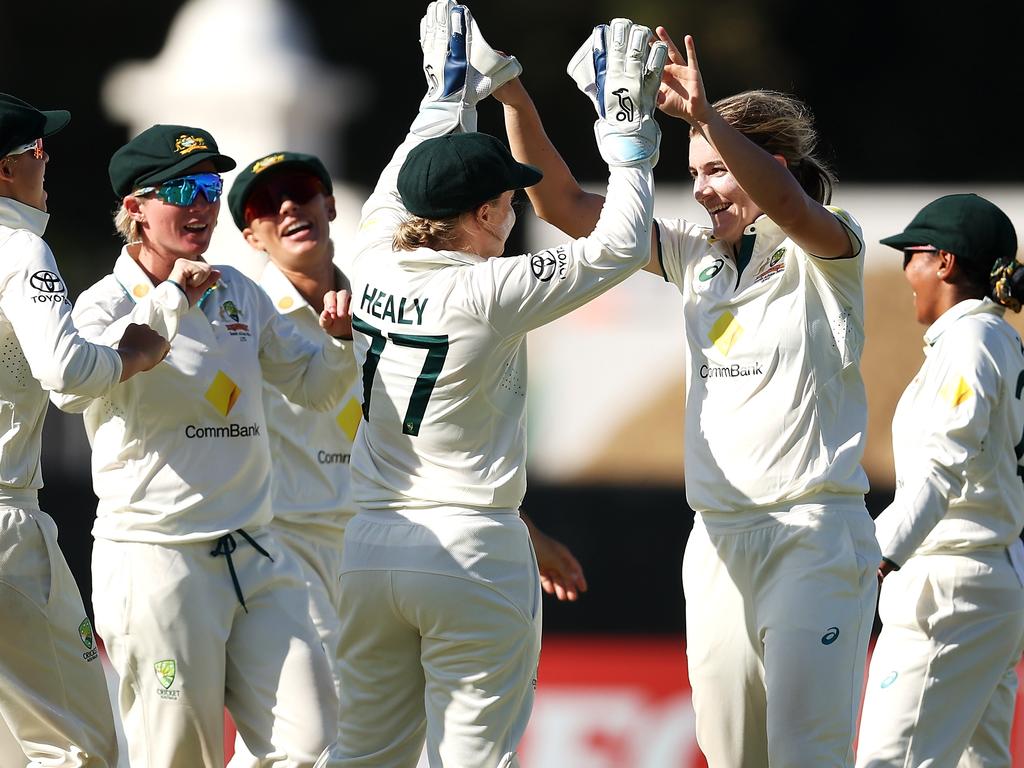 Sutherland finished the game with five wickets, to go with her incredible double century. Picture: Paul Kane/Getty Images