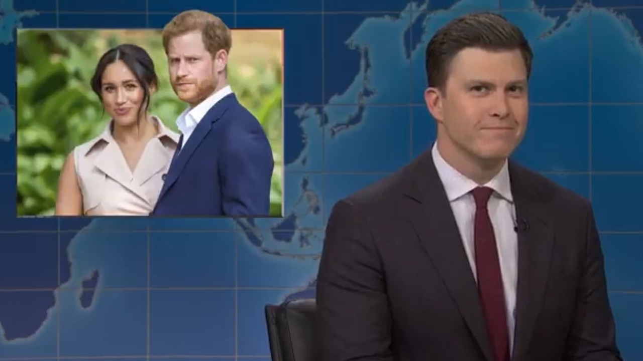 The comedian added as a photo of the Duke and Duchess of Sussex on the screen during his roast. Picture: NBC