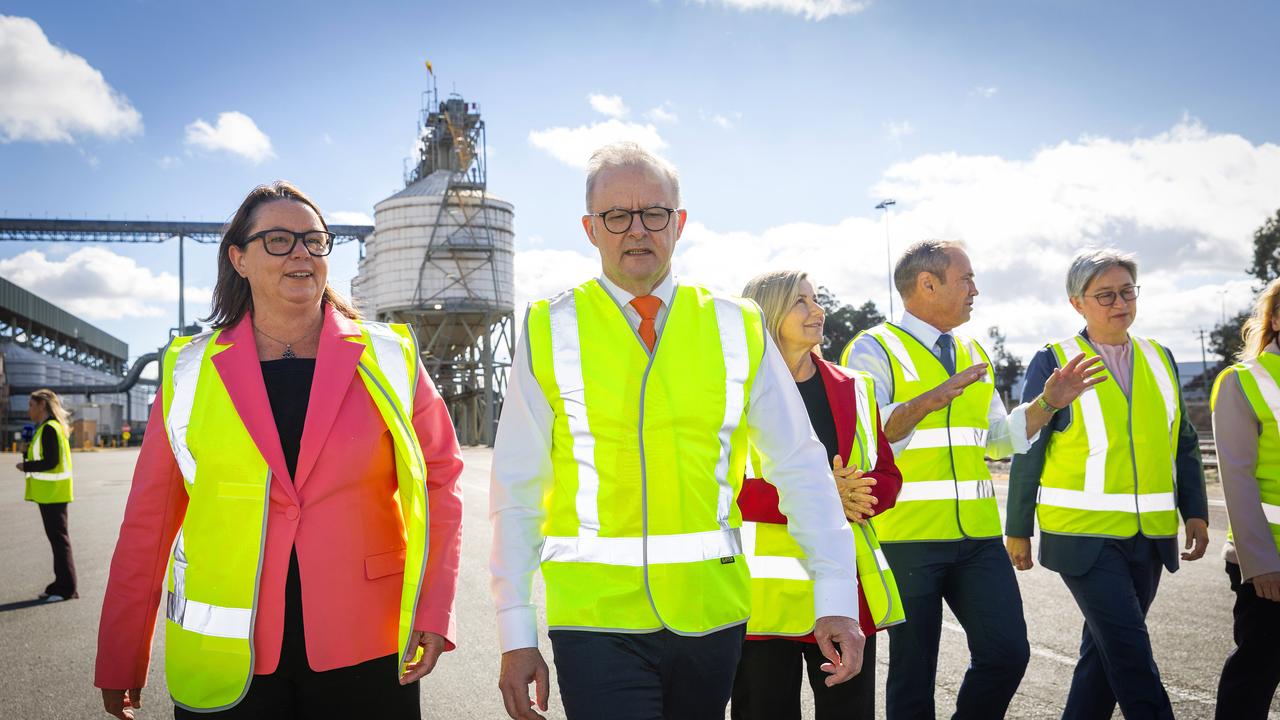 Australian Prime Minister Anthony Albanese on the campaign trail in Western Australia and left, Minister Madeleine King. Picture: Mark Stewart / NewsWire