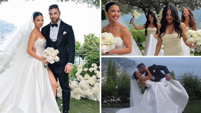 Kayla Itsines’ ex fiance and business partner Tobi Pearce has exchanged vows in spectacular surrounds on the Amalfi Coast. Picture: Instagram