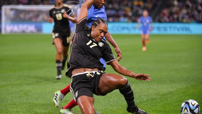 Allyson Swaby fights for the ball in Jamaica’s clash with France at the World Cup. Picture: AFP