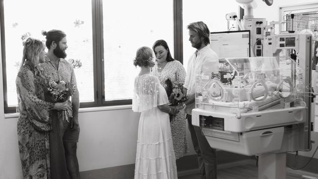 Alana and Angus wed at Mater Mothers' Hospital alongside baby Rafferty. Picture: supplied