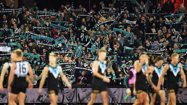 FAN FRIENDLY. Adelaide Oval will have its four-millionth AFL fan pass through the turnstiles — since the redevelopment ended for the start of the 2014 football season — when Port Adelaide hosts West Coast in a home elimination final on Saturday. Picture: Daniel Kalisz (Getty Images)