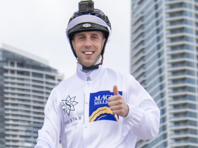 Brenton Avdulla riding high at Surfers Paradise yesterday. Glen Boss thinks the Sydney jockey might be riding high come Magic Millions time on Saturday too.  Photo: Michael McInally, Magic Millions