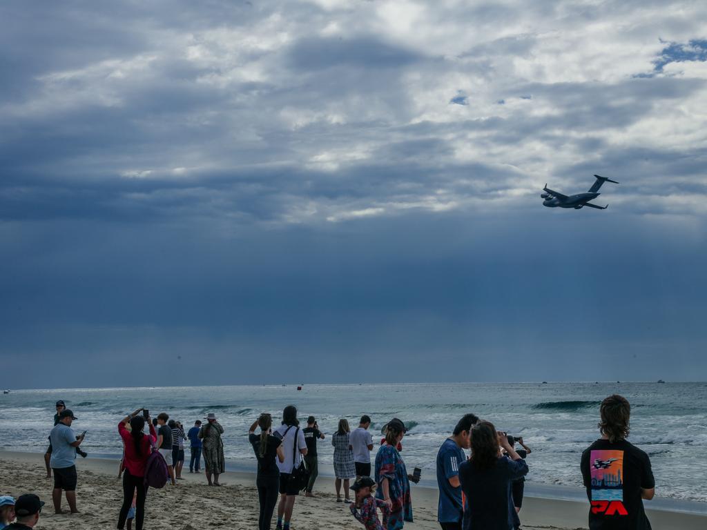 Crowds enjoying the inaugural Pacific Air Show over Surfers Paradise. Picture: Glenn Campbell