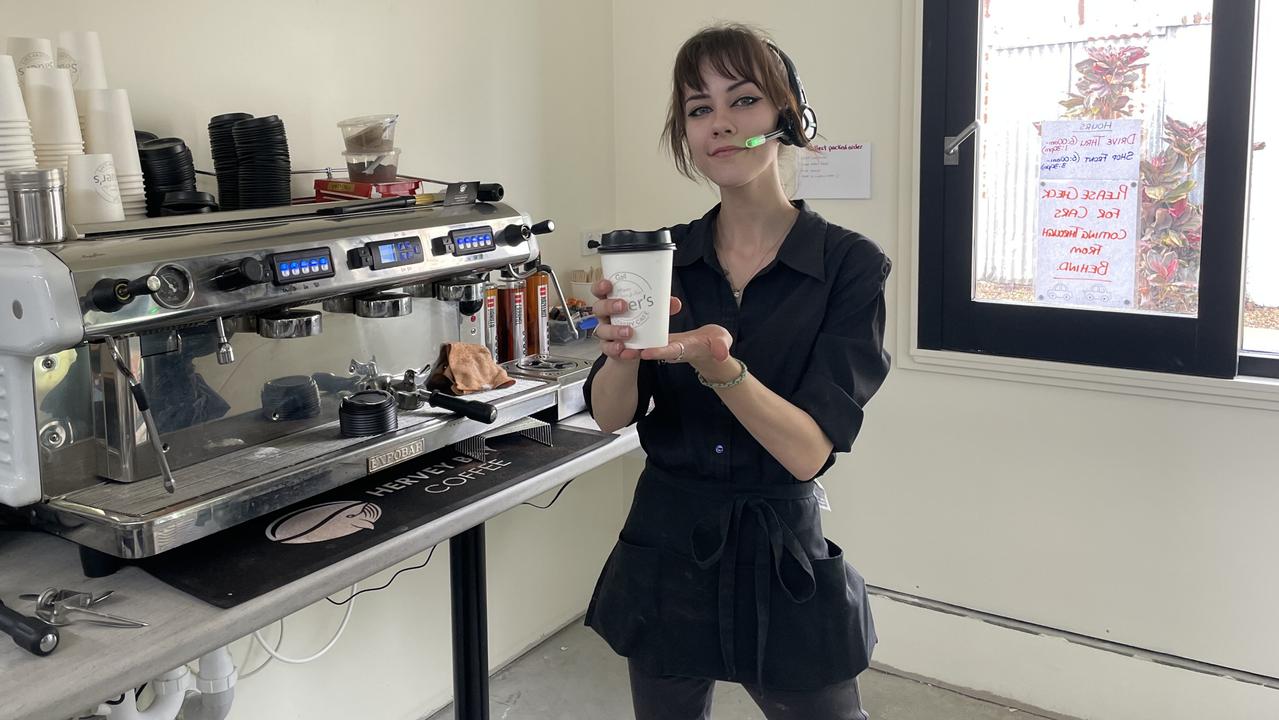 Bree Richardson works in the brand new drive-through at Gail Sauer’s Bakery in Maryborough