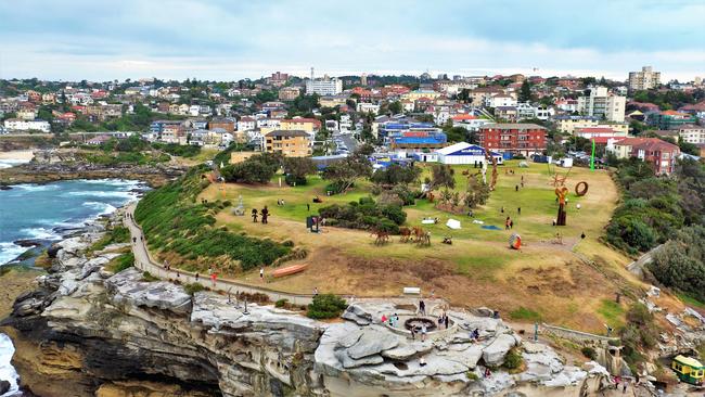 A drone image of Sculpture by the Sea from 2017. Picture: Joshua Hulm