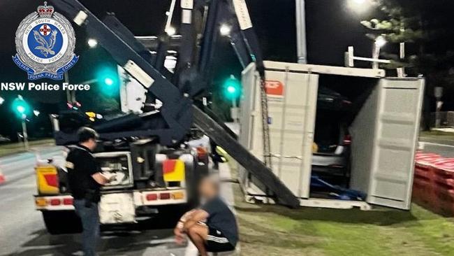 The container and car at the scene where Mr Baluch was rearrested. Picture: NSW Police