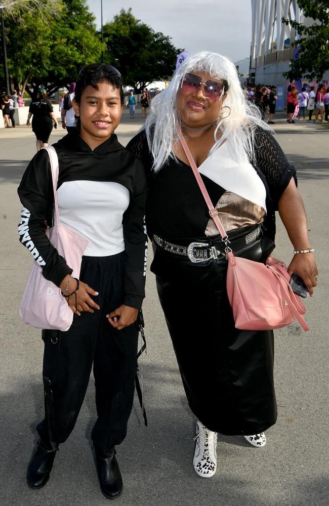 Socials at Pink convert at Townsville's Queensland Country Bank Stadium. Mary Qaniyci and Hadass. Picture: Evan Morgan