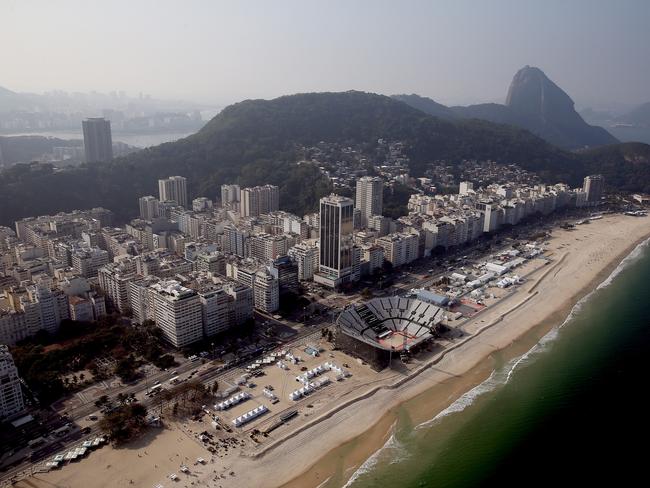 Aerial view of Copacabana Beach as the countdown continues