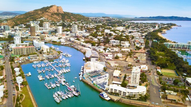 Townsville harbor view on the Yacht Club Marina, The Strand and Castle Hill