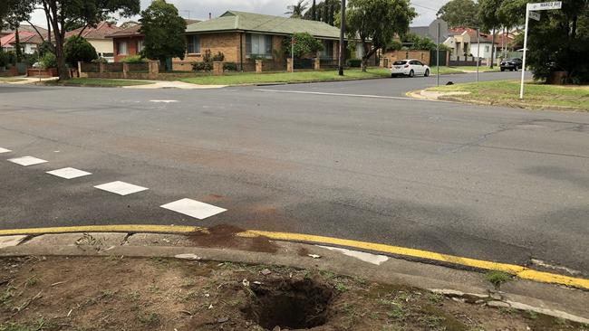 The intersection where the accident took place. The site where the Stop sign was uprooted can be seen at the bottom of the photograph. Picture: Tony Ibrahim