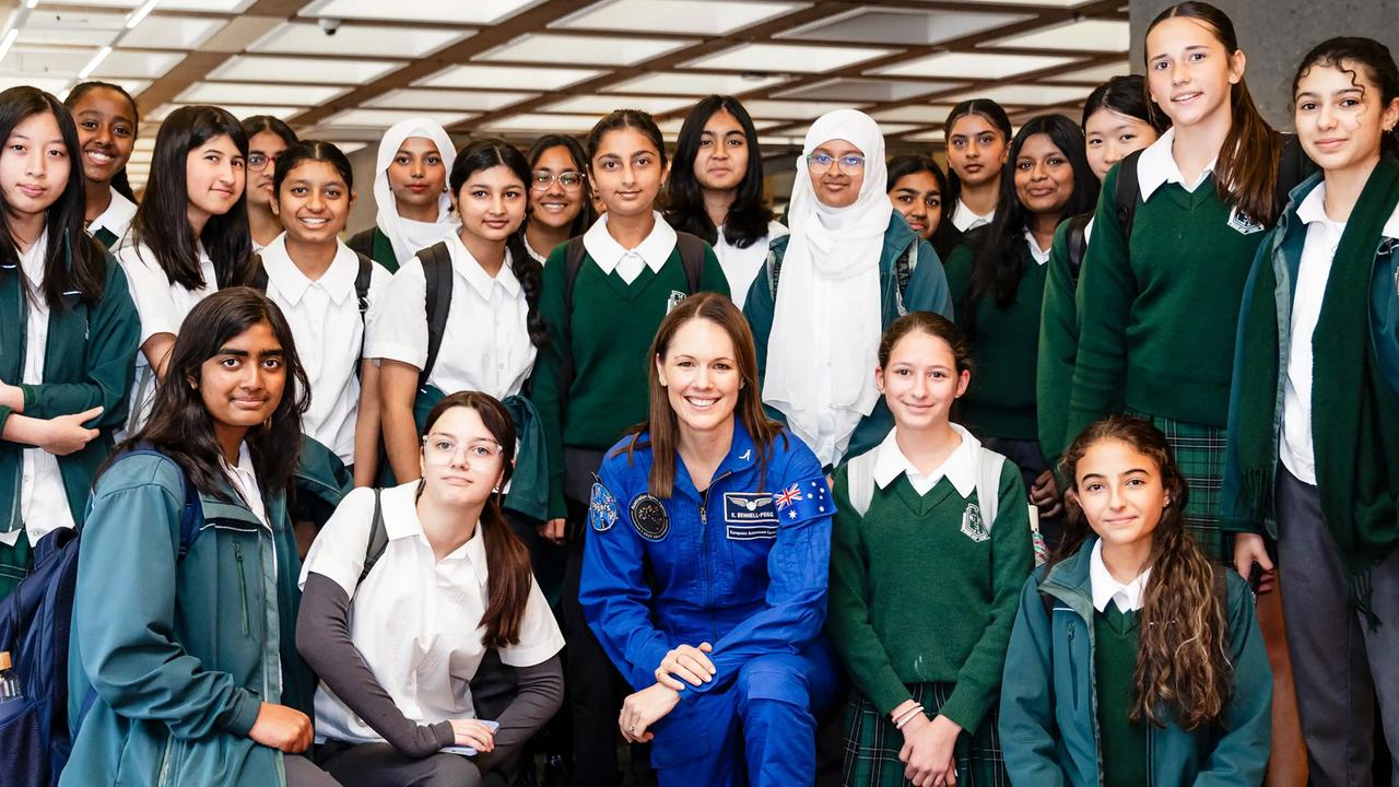 Australia's first female astronaut and space engineer Katherine Bennell-Pegg met with students from East Hills Girls’ Tech as part of the Future Space Program. Picture: Powerhouse Future Space Launch/Maja Baska