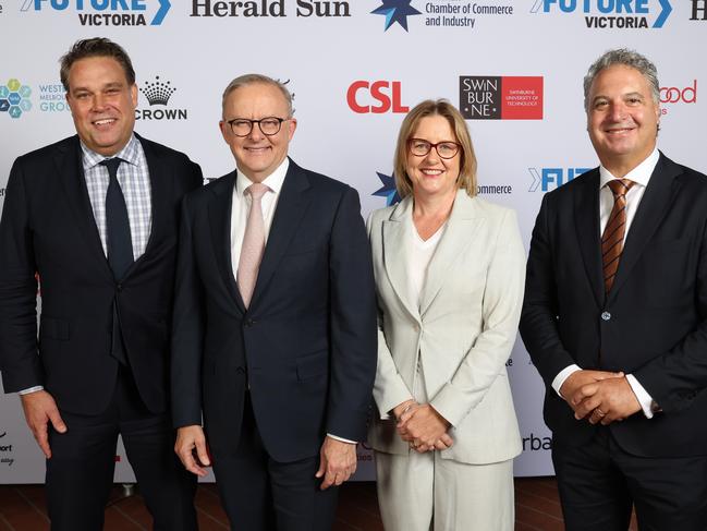 Herald Sun Editor Sam Weir, Prime Minister Anthony Albanese, Premier Jacinta Allan and VECCI chief Paul Guerra. Picture: David Caird