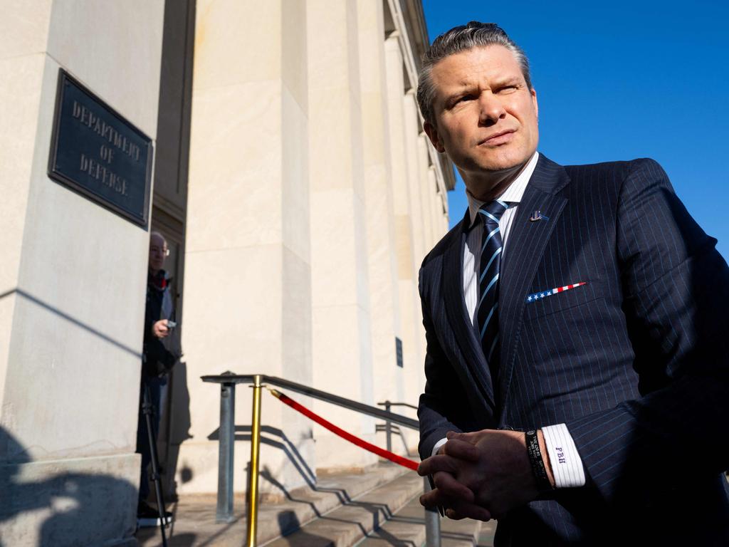 US Secretary of Defence Pete Hegseth speaks with the media during his first official arrival at the Pentagon. Picture: AFP