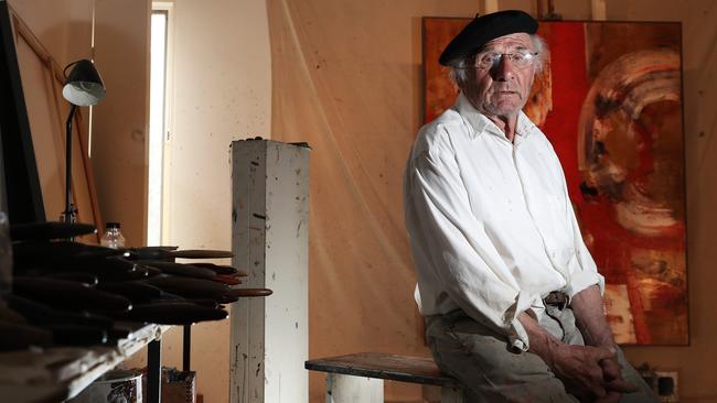 Judbury resident and notable artist Anton Holzner stayed to defend his property during the bushfires because he had over 250 of his artworks that he could not move without a covered truck. Thankfully, a group of friends came to the rescue. Picture: LUKE BOWDEN