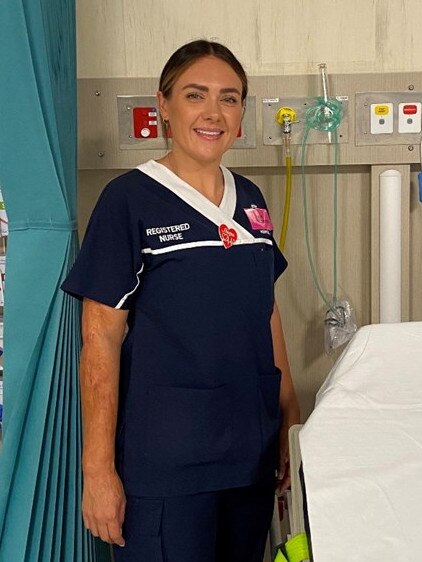 Megan Basioli at the Royal Perth Hospital where she works as a nurse.