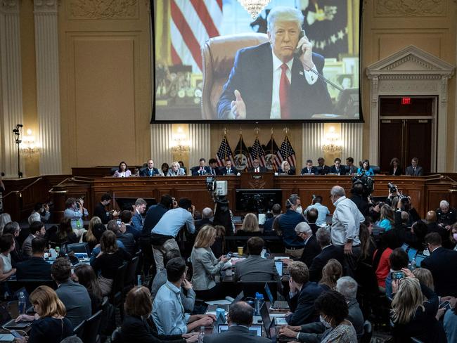 An image of former president Donald Trump displayed during the third hearing investigating the January 6 attack on the US Capitol. Picture: Drew Angerer/POOL/AFP