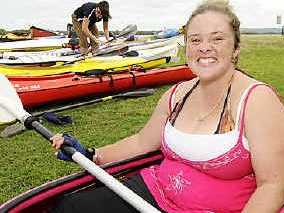 Marathon effort: Katrina Limbert, of Uralba, arrives in Ballina after participating in the Paddle for Life. Picture: Doug Eaton