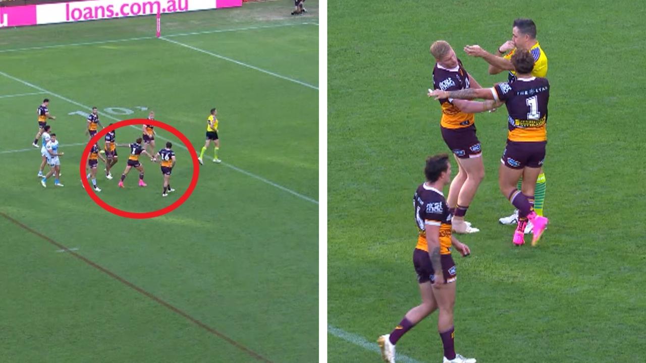 Reece Walsh shown remonstrating with referee
