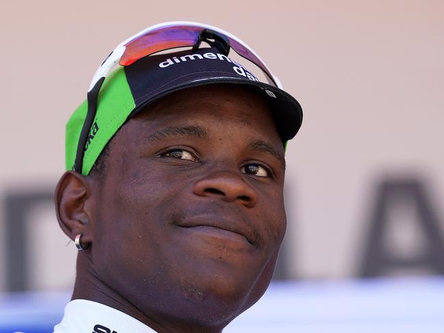 ADELAIDE, AUSTRALIA - JANUARY 16:  Nicholas Dlamini of South Africa and Team Dimension Data celebrates on the podium after claiming the King of the Mountain jersey during stage one of the 2018 Tour Down Under on January 16, 2018 in Adelaide, Australia.  (Photo by Daniel Kalisz/Getty Images)