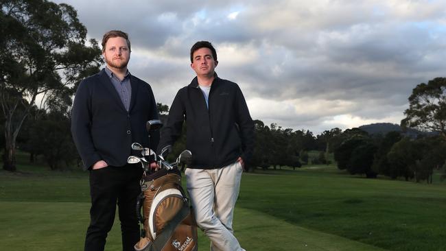 Clarence City Council Alderman Luke Edmunds with golfer Owen Tubb at the site of the Rosny Golf Course. The future of the site remains undecided. Picture: Nikki Davis-Jones