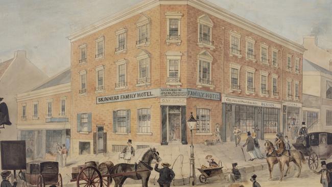Hunter Street from the corner of George Street in the 1840s.