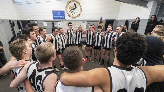 Outer East Premier Division fooball: Narre Warren v UpweyTecoma. Narre Warren players celebrate their win.  Picture: Valeriu Campan