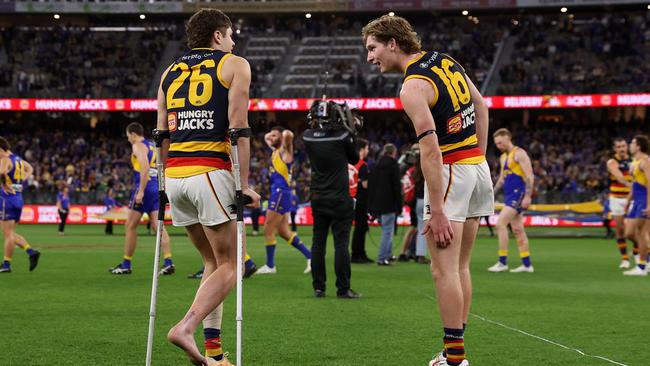 The Crows fear young midfield star Harry Schoenberg (L) could be sidelined long-term. Picture: Getty