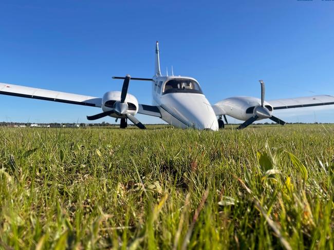 Two men escaped injury after an incident on landing at Parafield Airport this afternoon. Picture: SAPOL