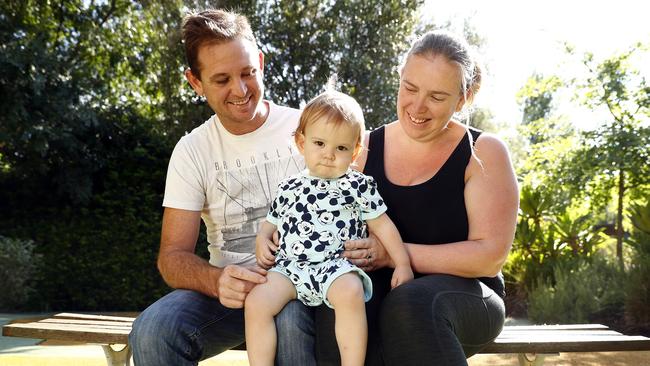 Patrick Bennett with his parents Loren and Aaron at The Children's Hospital at Westmead, where he underwent major heart surgery. Picture: Sam Ruttyn