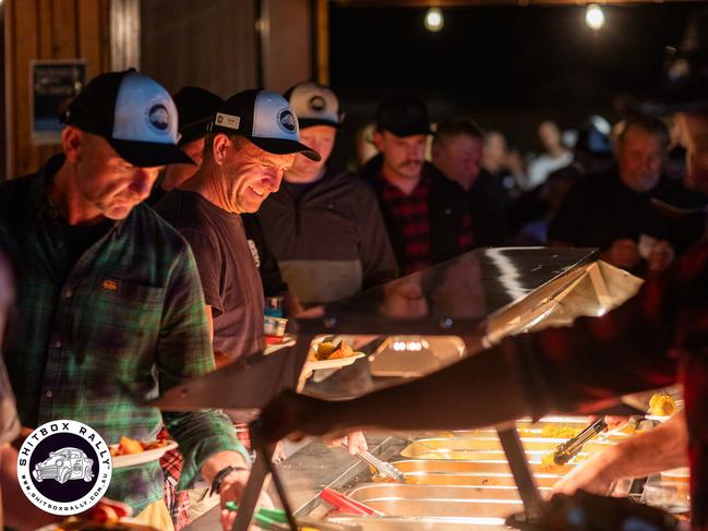 Day 2: Hay to Silverton — Dinner goes down better after a day on the road. Photo: BOX RALLIES